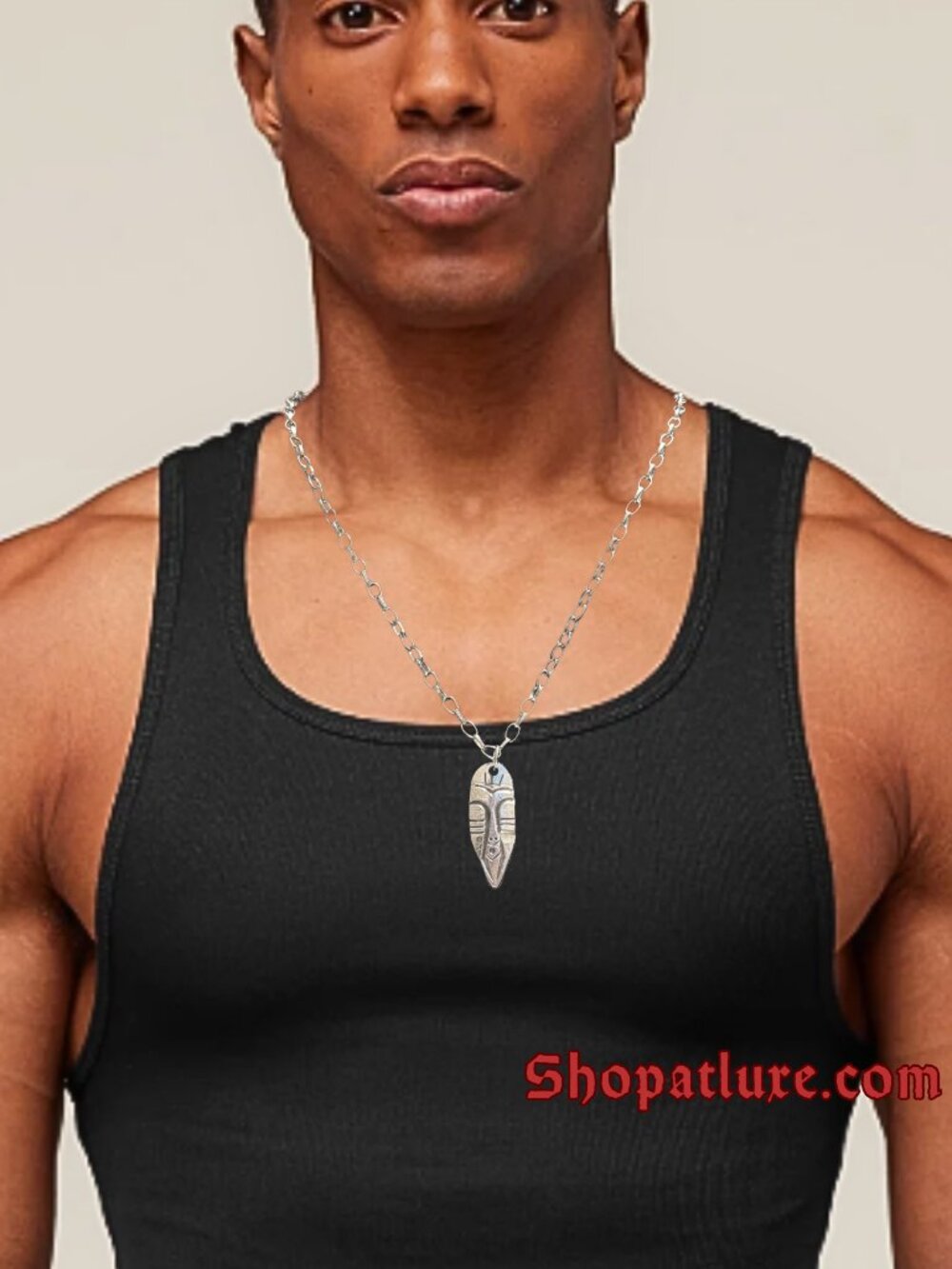 Stainless Steel Kenyan Batik African Mask Minimalist Necklace